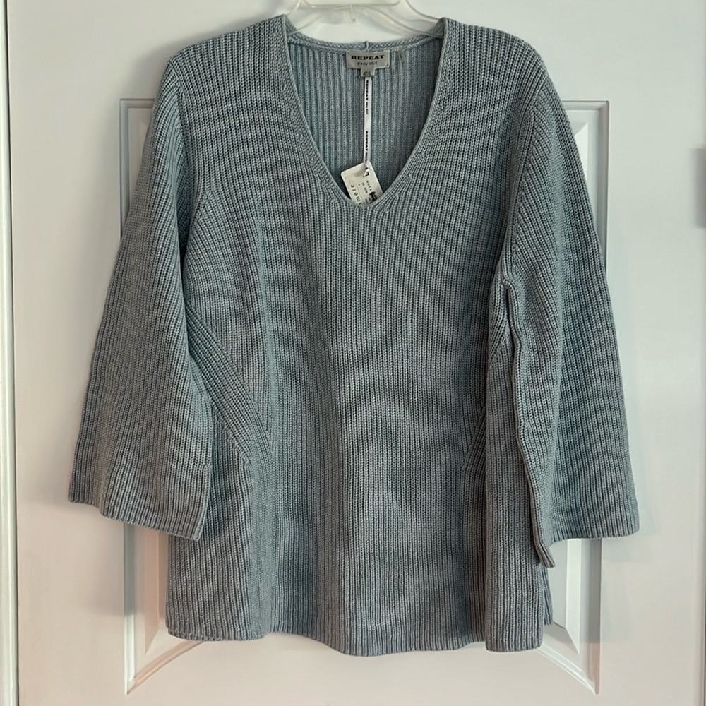 Cotton Knit Sweater with 3/4 Sleeves by Repeat NWT
